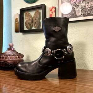 ⚡️Vintage Harley Davidson Chunky Platform Concho Harness Ankle Boots⚡️